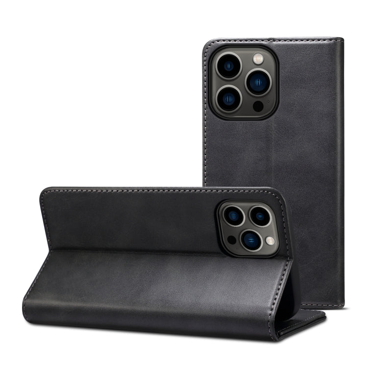 For iPhone 15 Pro Max Suteni Calf Texture Horizontal Flip Leather Phone Case(Black) - HoMEdemic™ 