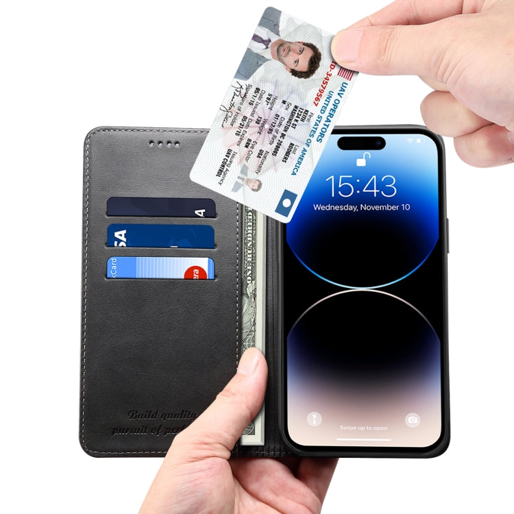 For iPhone 15 Pro Max Suteni Calf Texture Horizontal Flip Leather Phone Case(Black) - HoMEdemic™ 