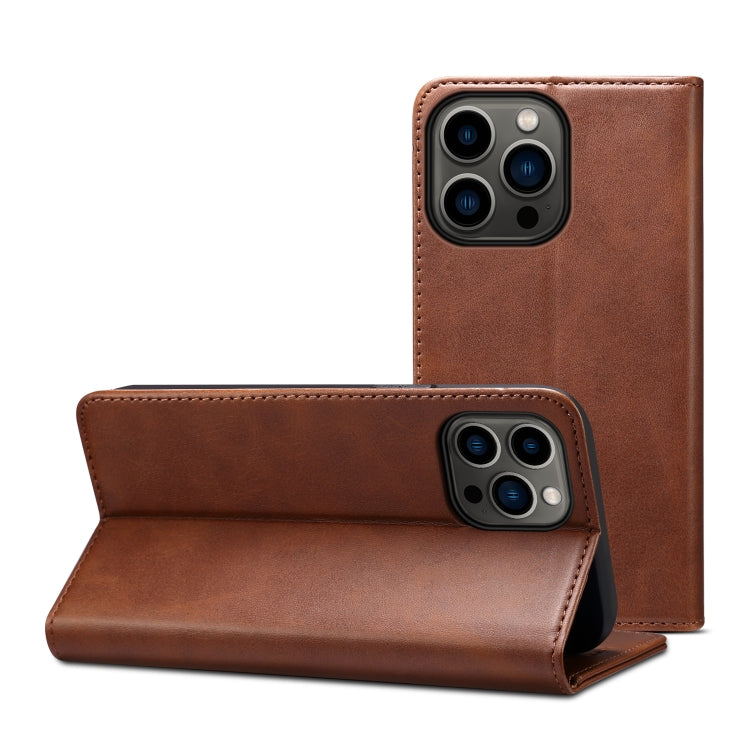 For iPhone 15 Pro Max Suteni Calf Texture Horizontal Flip Leather Phone Case(Brown) - HoMEdemic™ 
