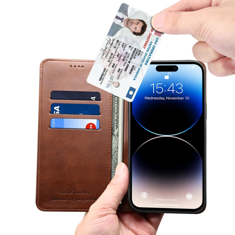 For iPhone 15 Pro Max Suteni Calf Texture Horizontal Flip Leather Phone Case(Brown) - HoMEdemic™ 