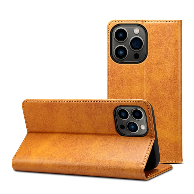 For iPhone 15 Pro Max Suteni Calf Texture Horizontal Flip Leather Phone Case(Khaki) - HoMEdemic™ 