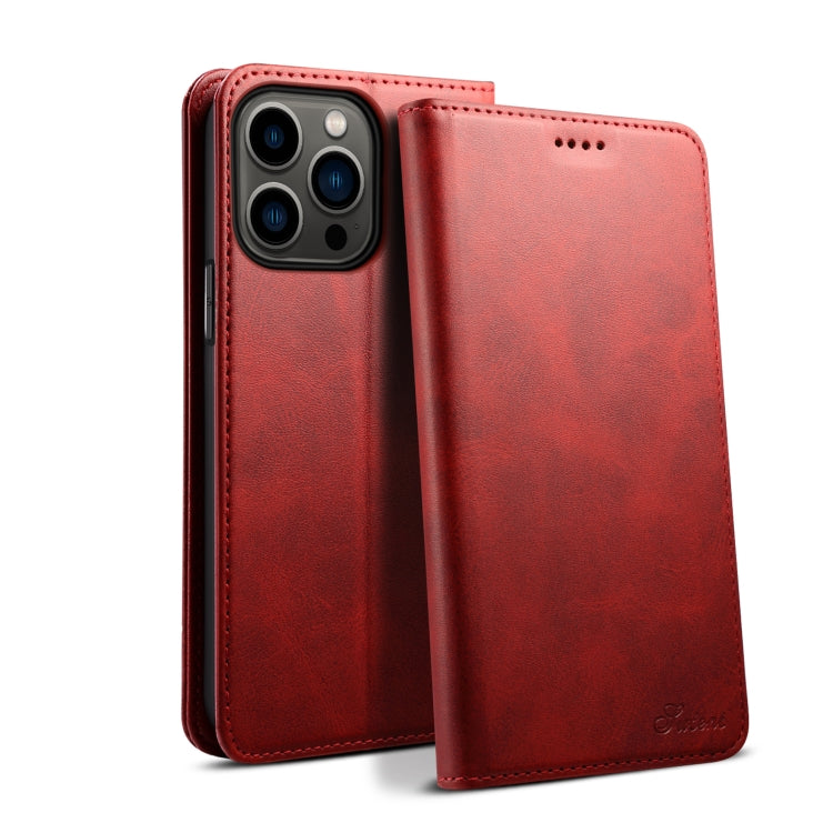 For iPhone 15 Pro Max Suteni Calf Texture Horizontal Flip Leather Phone Case(Red) - HoMEdemic™ 