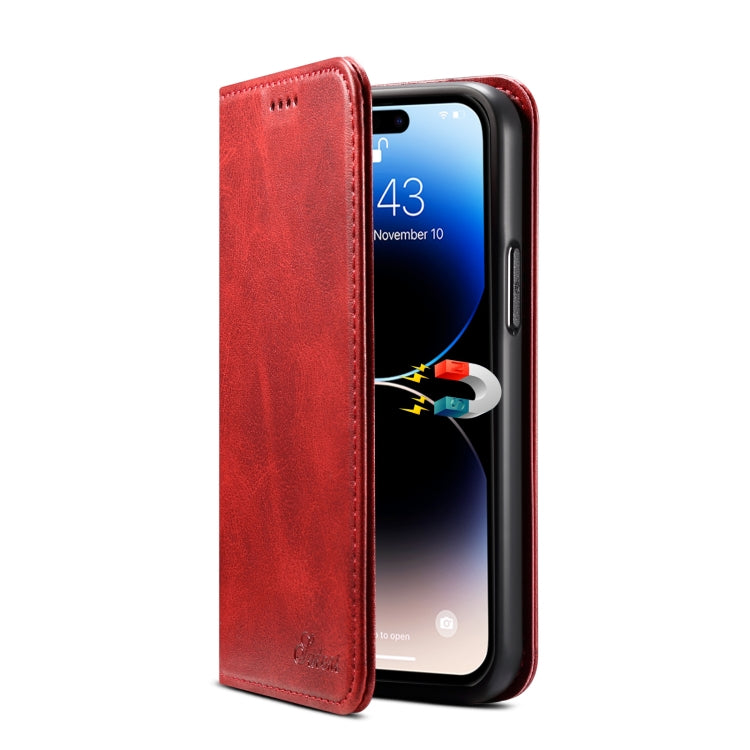 For iPhone 15 Pro Max Suteni Calf Texture Horizontal Flip Leather Phone Case(Red) - HoMEdemic™ 