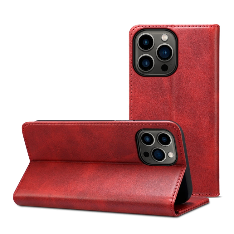 For iPhone 15 Pro Max Suteni Calf Texture Horizontal Flip Leather Phone Case(Red) - HoMEdemic™ 