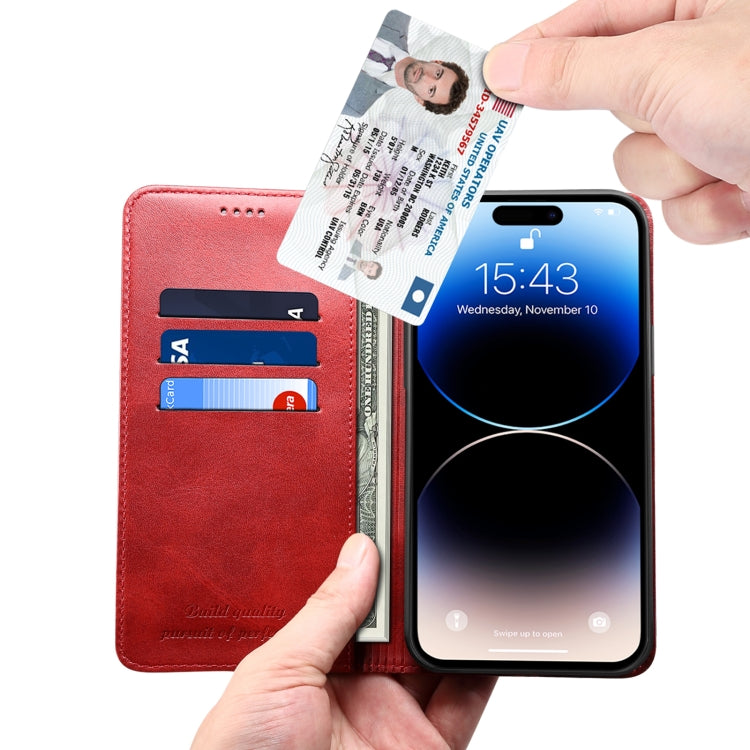 For iPhone 15 Pro Max Suteni Calf Texture Horizontal Flip Leather Phone Case(Red) - HoMEdemic™ 