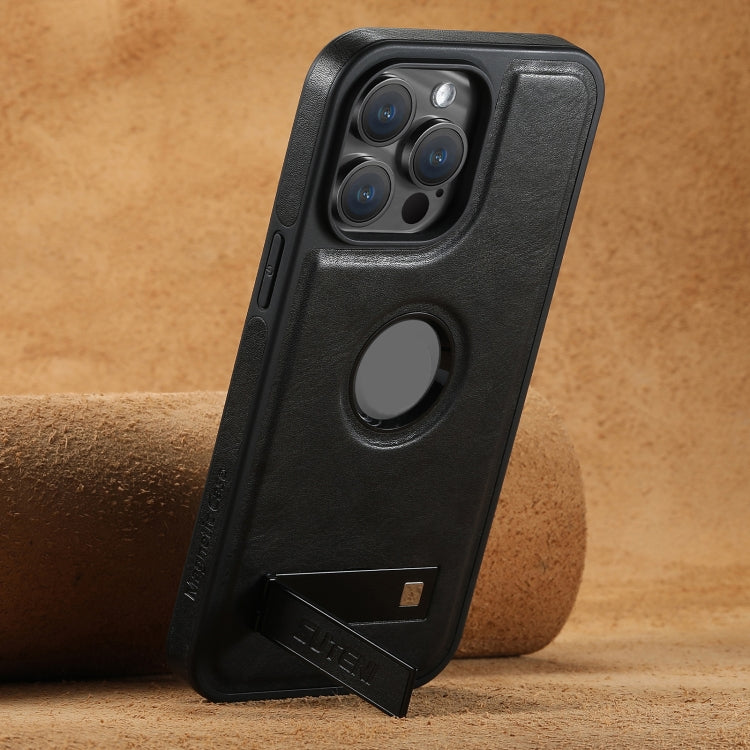 For iPhone 15 Pro Max Suteni G2 Magsafe Oil Wax Leather Back Phone Case with Holder(Black) - HoMEdemic™ 