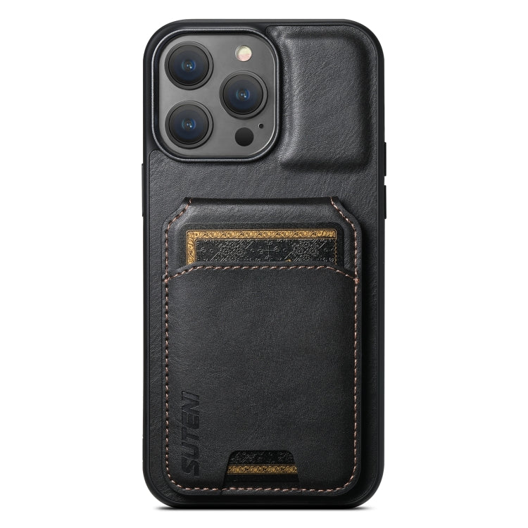 For iPhone 15 Pro Max Suteni H02 Leather Wallet Stand Back Phone Case(Black) - HoMEdemic™ 