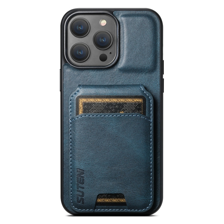 For iPhone 15 Pro Max Suteni H02 Leather Wallet Stand Back Phone Case(Blue) - HoMEdemic™ 
