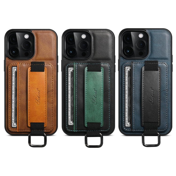For iPhone 15 Pro Max Suteni H13 Card Wallet Wrist Strap Holder PU Phone Case(Brown) - HoMEdemic™ 