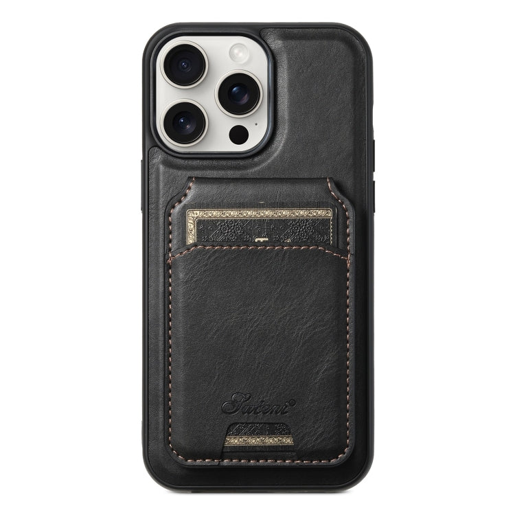 For iPhone 15 Pro Max Suteni H15 MagSafe Oil Eax Leather Detachable Wallet Back Phone Case(Black) - HoMEdemic™ 