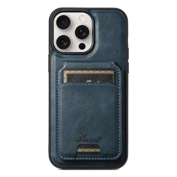 For iPhone 15 Pro Max Suteni H15 MagSafe Oil Eax Leather Detachable Wallet Back Phone Case(Blue) - HoMEdemic™ 