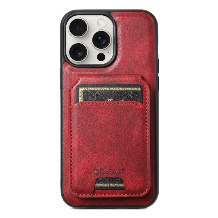For iPhone 15 Pro Max Suteni H15 MagSafe Oil Eax Leather Detachable Wallet Back Phone Case(Red) - HoMEdemic™ 
