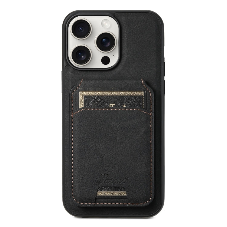 For iPhone 15 Pro Max Suteni H16 Litchi Texture Leather Detachable Wallet Back Phone Case(Black) - HoMEdemic™ 