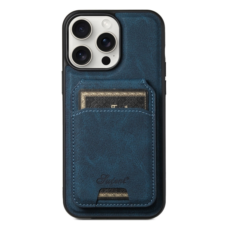 For iPhone 15 Pro Max Suteni H16 Litchi Texture Leather Detachable Wallet Back Phone Case(Blue) - HoMEdemic™ 