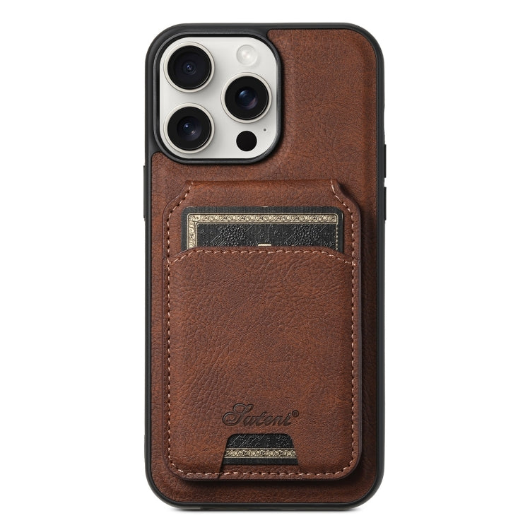 For iPhone 15 Pro Max Suteni H16 Litchi Texture Leather Detachable Wallet Back Phone Case(Brown) - HoMEdemic™ 