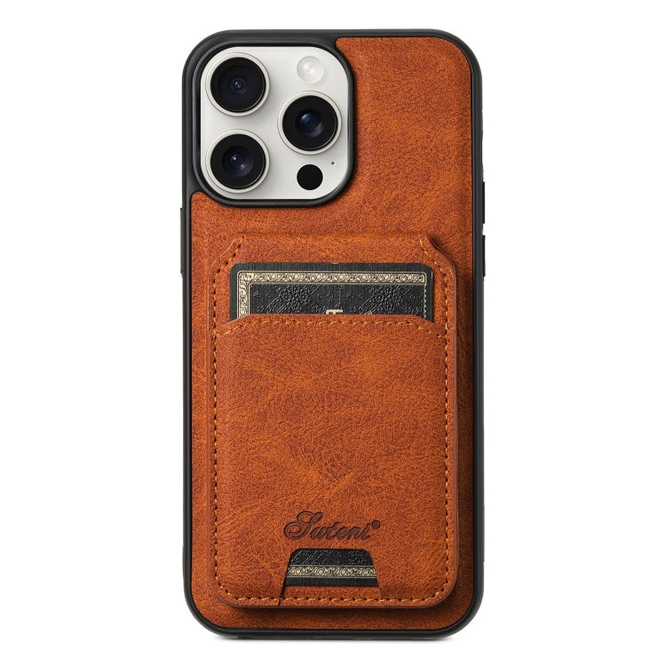 For iPhone 15 Pro Max Suteni H16 Litchi Texture Leather Detachable Wallet Back Phone Case(Khaki) - HoMEdemic™ 