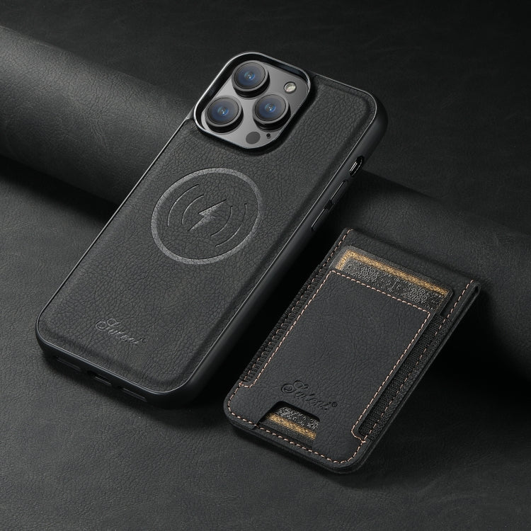 For iPhone 15 Pro Max Suteni H17 Litchi Texture Leather MagSafe Detachable Wallet Phone Case(Black) - HoMEdemic™ 