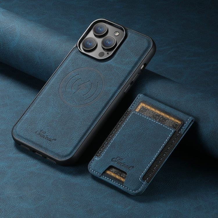 For iPhone 15 Pro Max Suteni H17 Litchi Texture Leather MagSafe Detachable Wallet Phone Case(Blue) - HoMEdemic™ 
