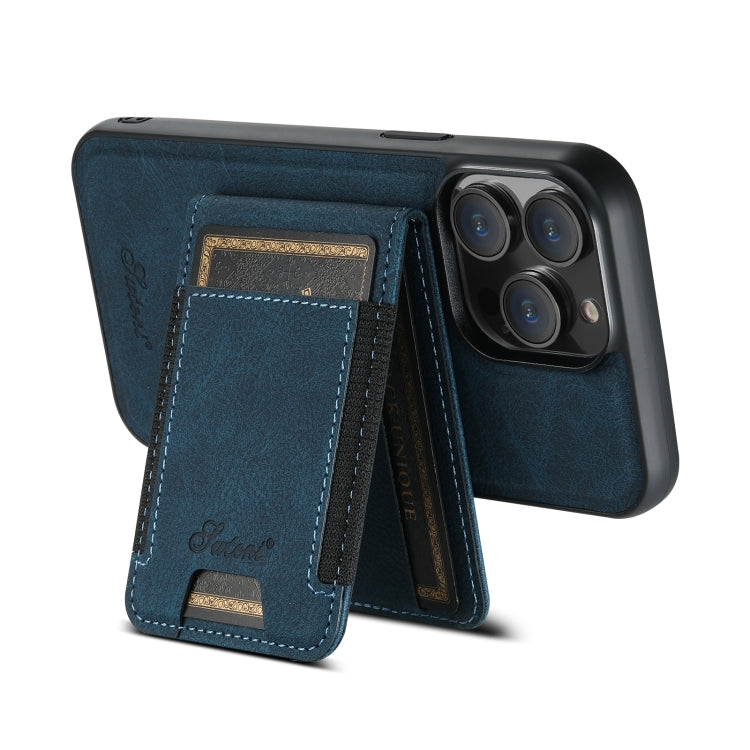 For iPhone 15 Pro Max Suteni H17 Litchi Texture Leather MagSafe Detachable Wallet Phone Case(Blue) - HoMEdemic™ 