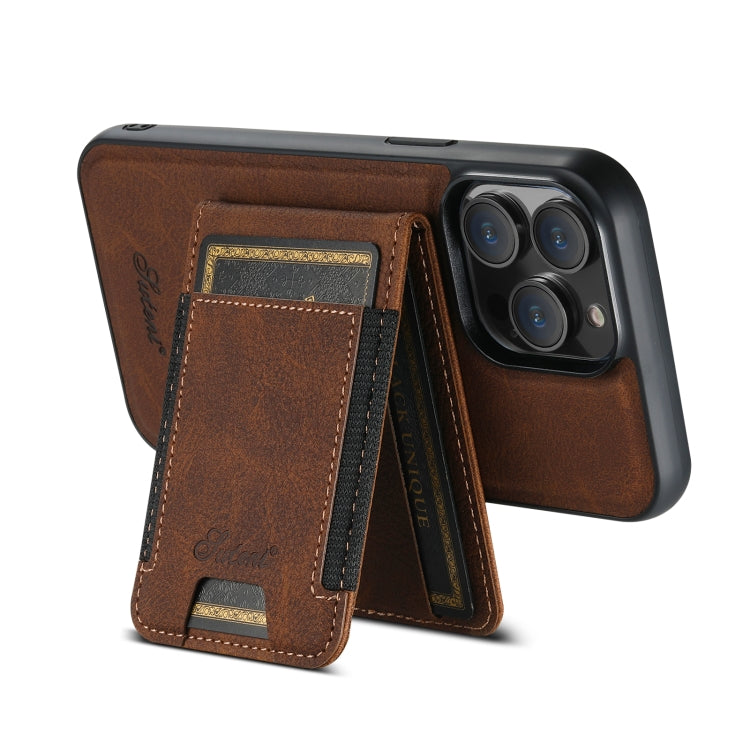 For iPhone 15 Pro Max Suteni H17 Litchi Texture Leather MagSafe Detachable Wallet Phone Case(Brown) - HoMEdemic™ 