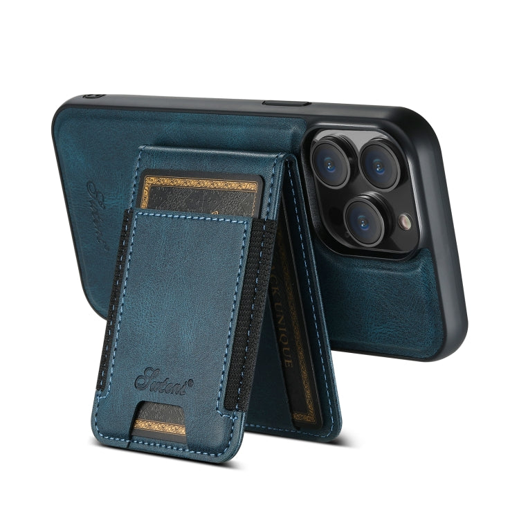For iPhone 15 Pro Max Suteni H17 Oil Eax Leather MagSafe Detachable Wallet Phone Case(Blue) - HoMEdemic™ 