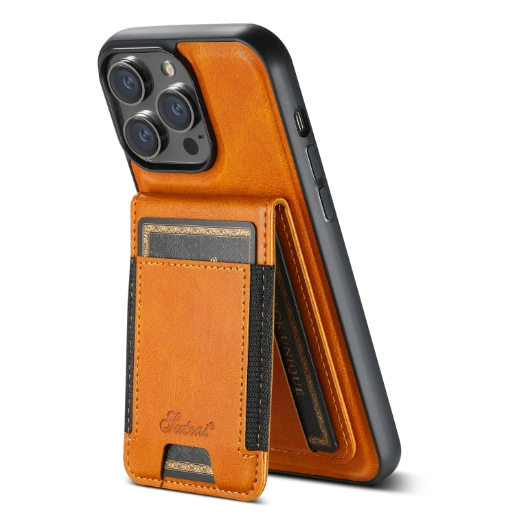 For iPhone 15 Pro Max Suteni H17 Oil Eax Leather MagSafe Detachable Wallet Phone Case(Khaki) - HoMEdemic™ 