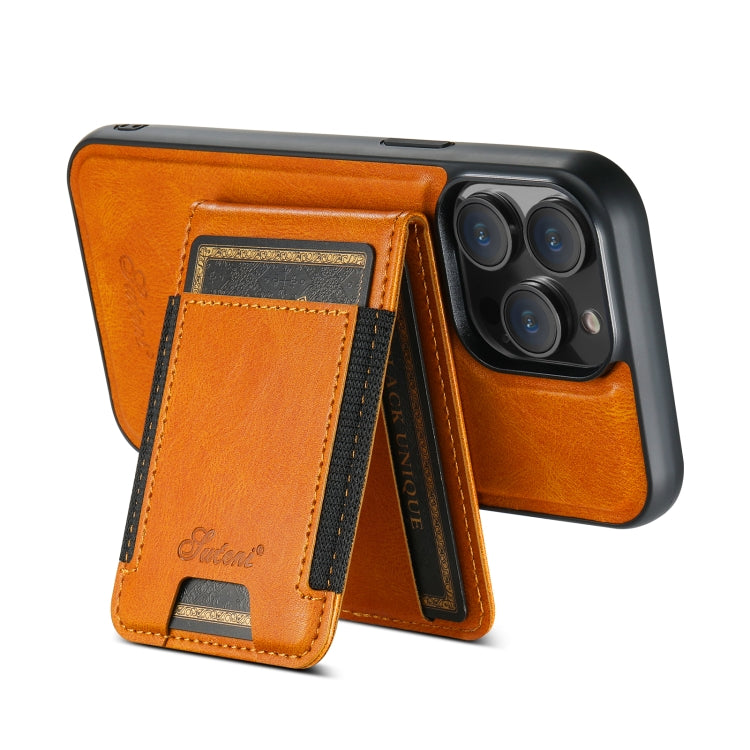 For iPhone 15 Pro Max Suteni H17 Oil Eax Leather MagSafe Detachable Wallet Phone Case(Khaki) - HoMEdemic™ 