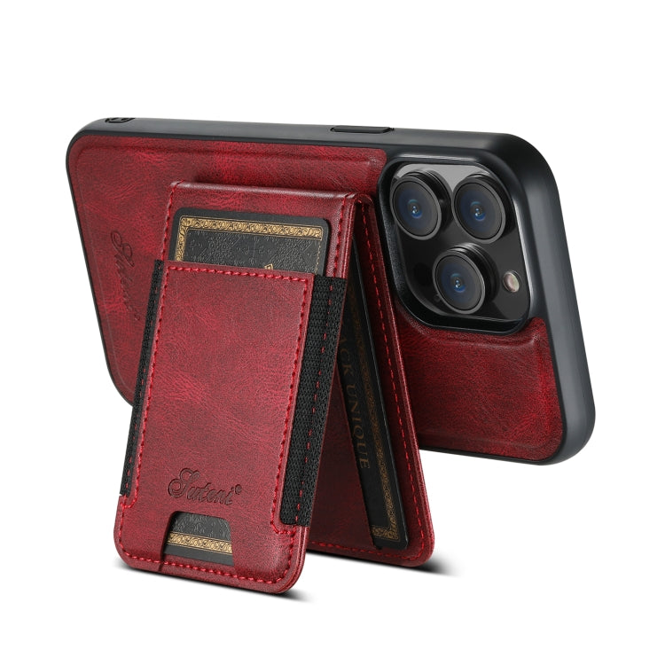 For iPhone 15 Pro Max Suteni H17 Oil Eax Leather MagSafe Detachable Wallet Phone Case(Red) - HoMEdemic™ 