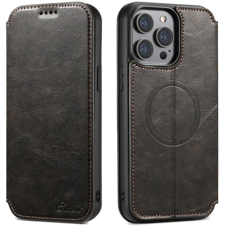 For iPhone 15 Pro Max Suteni J05 Leather Magnetic MagSafe Phone Case(Black) - HoMEdemic™ 