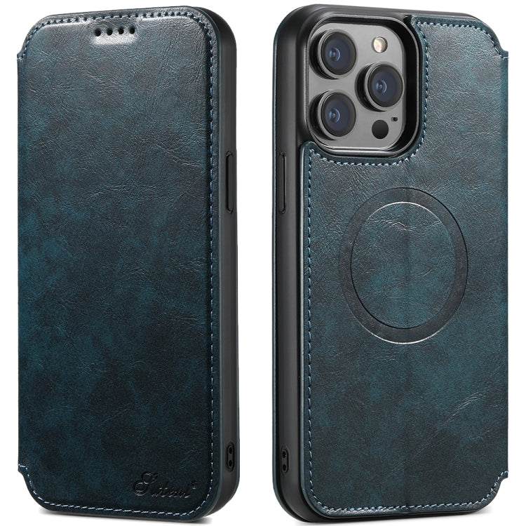 For iPhone 15 Pro Max Suteni J05 Leather Magnetic MagSafe Phone Case(Blue) - HoMEdemic™ 