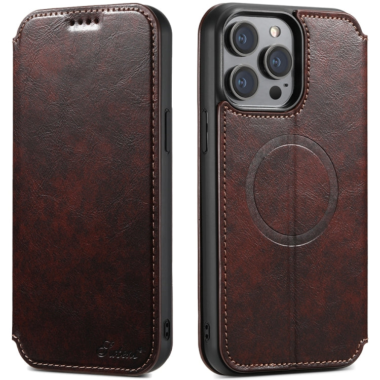 For iPhone 15 Pro Max Suteni J05 Leather Magnetic MagSafe Phone Case(Brown) - HoMEdemic™ 