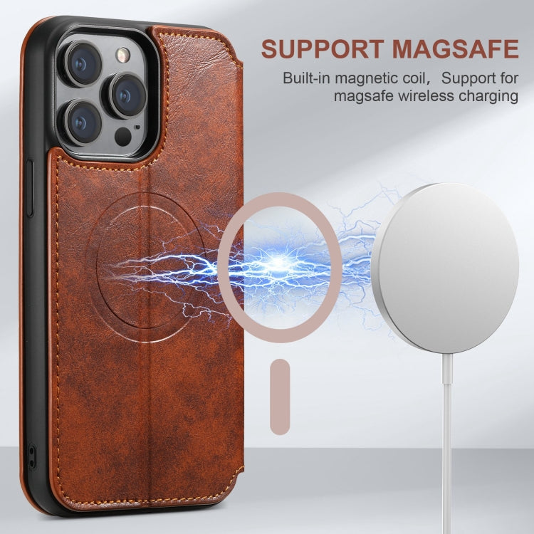 For iPhone 15 Pro Max Suteni J05 Leather Magnetic MagSafe Phone Case(Khaki) - HoMEdemic™ 