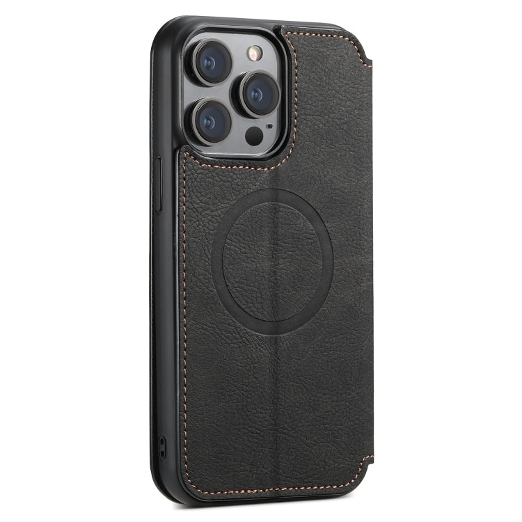 For iPhone 15 Pro Max Suteni J06 Retro Matte Litchi Texture Leather MagSafe Phone Case(Black) - HoMEdemic™ 
