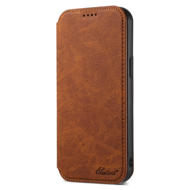 For iPhone 15 Pro Max Suteni J06 Retro Matte Litchi Texture Leather MagSafe Phone Case(Khaki) - HoMEdemic™ 