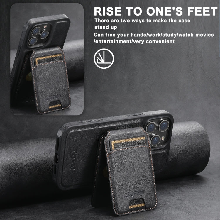 For iPhone 15 Pro Max Suteni M2 Oil Wax MagSafe Horizontal Card Bag Phone Case(Black) - HoMEdemic™ 