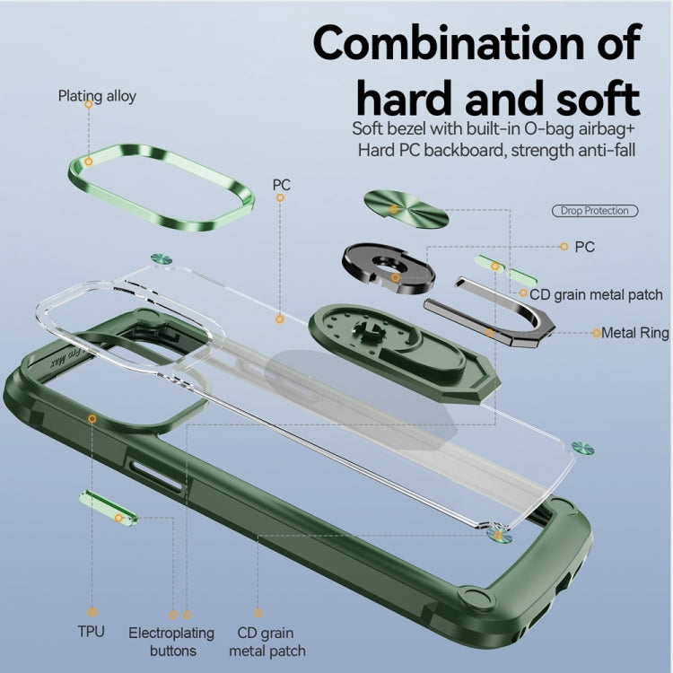 For iPhone 15 Pro Max TPU + PC Lens Protection Phone Case with Ring Holder(Green) - HoMEdemic™ 