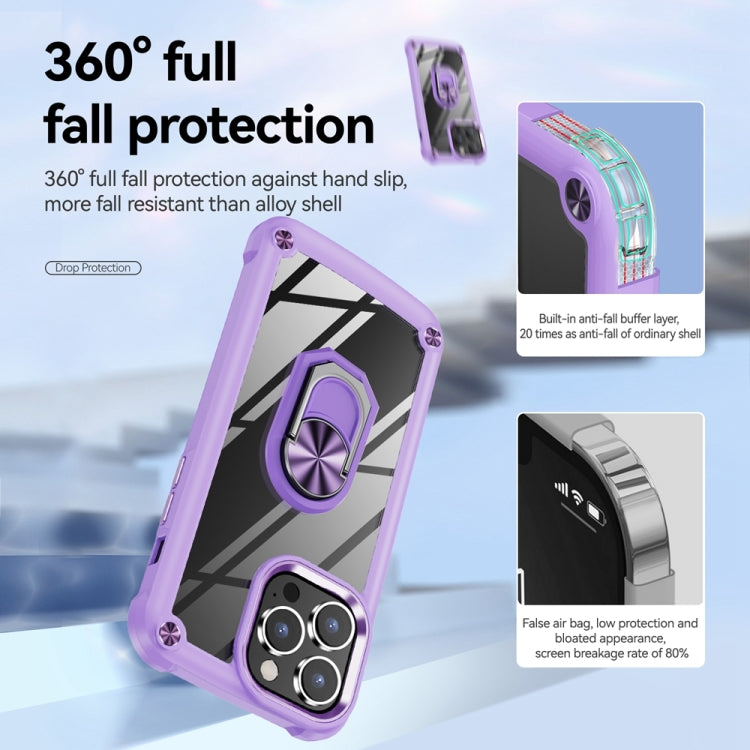 For iPhone 15 Pro Max TPU + PC Lens Protection Phone Case with Ring Holder(Purple) - HoMEdemic™ 