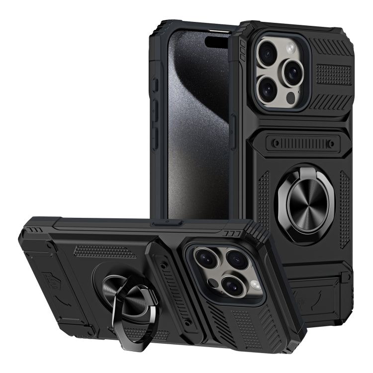 For iPhone 15 Pro Max TPU+PC Shockproof Card Phone Case with Metal Ring Holder(Black) - HoMEdemic™ 