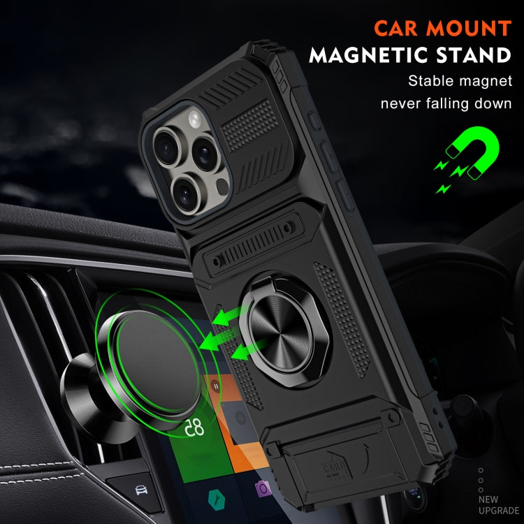 For iPhone 15 Pro Max TPU+PC Shockproof Card Phone Case with Metal Ring Holder(Black) - HoMEdemic™ 