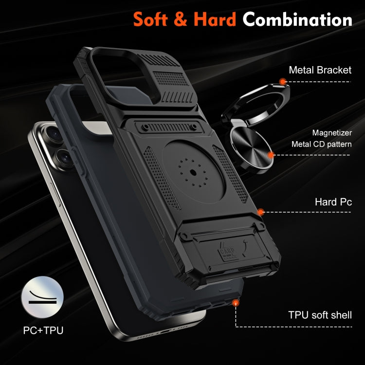 For iPhone 15 Pro Max TPU+PC Shockproof Card Phone Case with Metal Ring Holder(Black) - HoMEdemic™ 