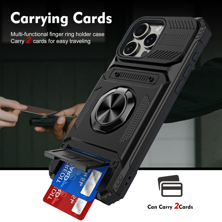 For iPhone 15 Pro Max TPU+PC Shockproof Card Phone Case with Metal Ring Holder(Black) - HoMEdemic™ 