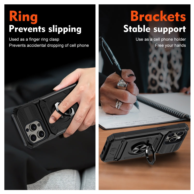 For iPhone 15 Pro Max TPU+PC Shockproof Card Phone Case with Metal Ring Holder(Black) - HoMEdemic™ 