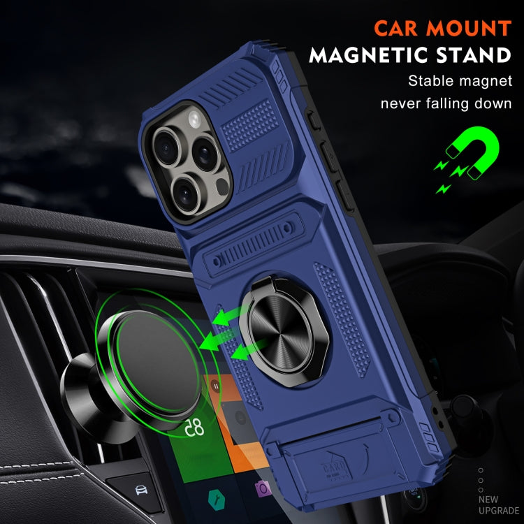 For iPhone 15 Pro Max TPU+PC Shockproof Card Phone Case with Metal Ring Holder(Blue) - HoMEdemic™ 
