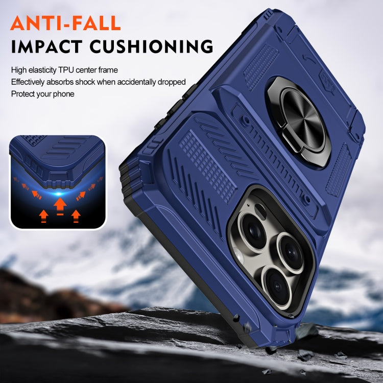 For iPhone 15 Pro Max TPU+PC Shockproof Card Phone Case with Metal Ring Holder(Blue) - HoMEdemic™ 