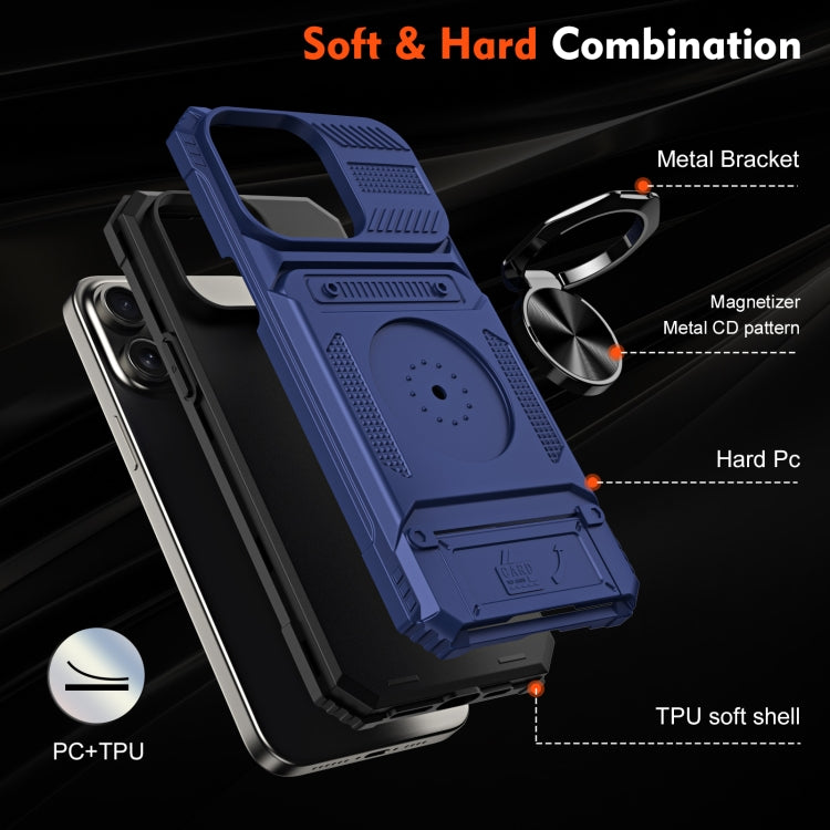 For iPhone 15 Pro Max TPU+PC Shockproof Card Phone Case with Metal Ring Holder(Blue) - HoMEdemic™ 