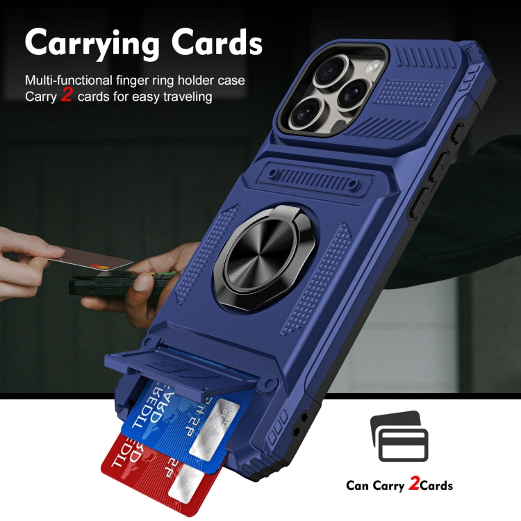 For iPhone 15 Pro Max TPU+PC Shockproof Card Phone Case with Metal Ring Holder(Blue) - HoMEdemic™ 