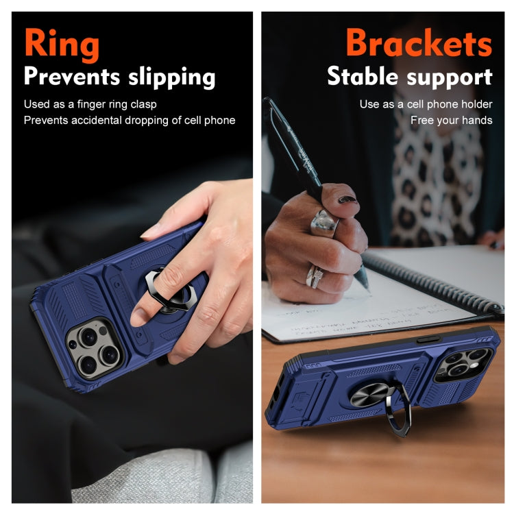 For iPhone 15 Pro Max TPU+PC Shockproof Card Phone Case with Metal Ring Holder(Blue) - HoMEdemic™ 