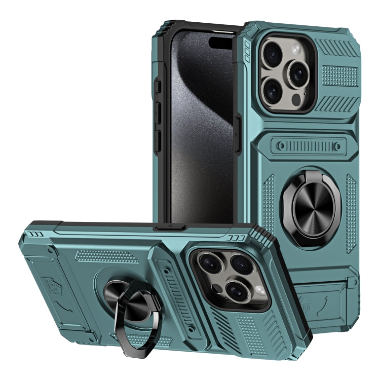 For iPhone 15 Pro Max TPU+PC Shockproof Card Phone Case with Metal Ring Holder(Green) - HoMEdemic™ 