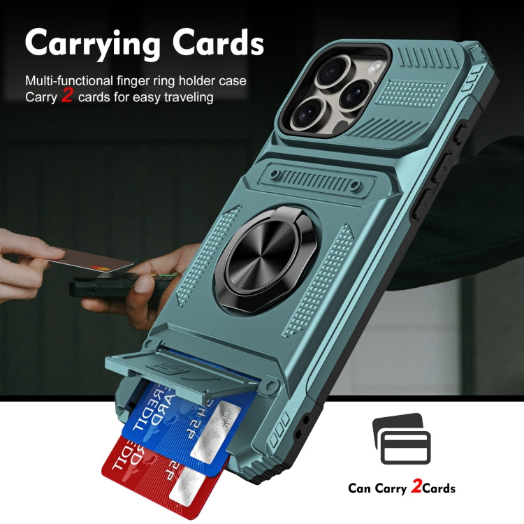 For iPhone 15 Pro Max TPU+PC Shockproof Card Phone Case with Metal Ring Holder(Green) - HoMEdemic™ 