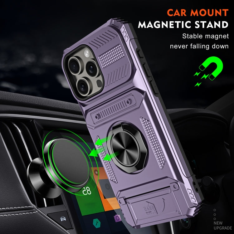 For iPhone 15 Pro Max TPU+PC Shockproof Card Phone Case with Metal Ring Holder(Purple) - HoMEdemic™ 